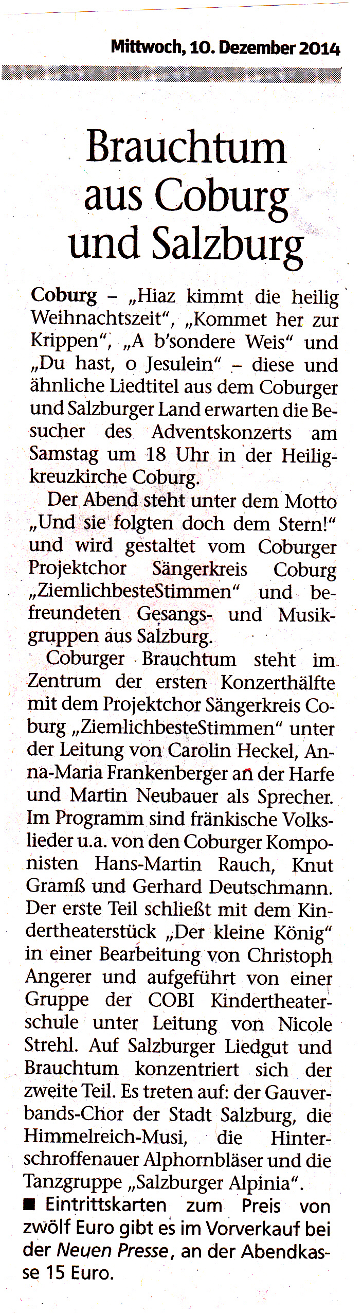 Kulturaustausch Coburg Salzburg am 13.12.2014