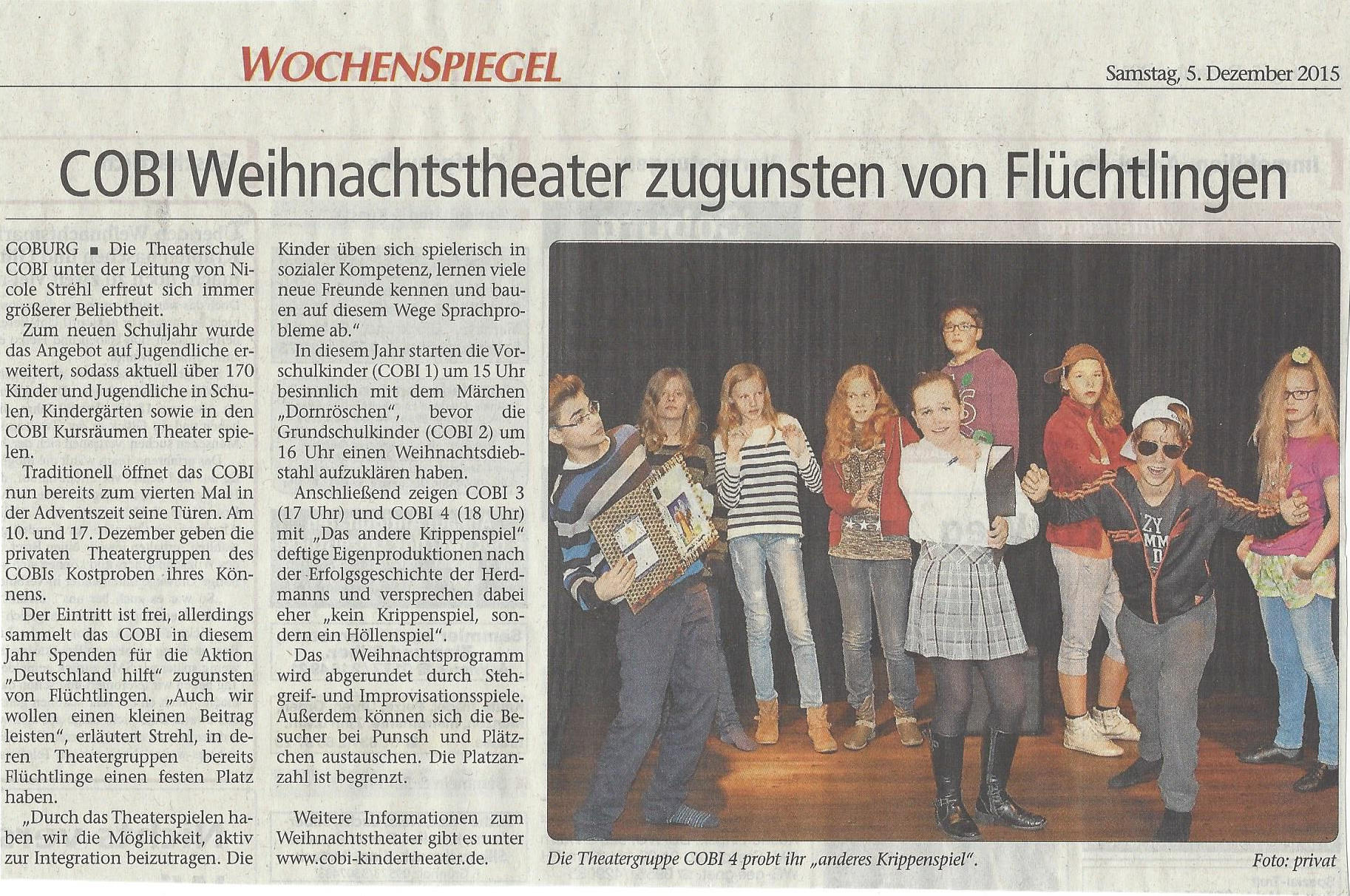 Wochenspiegel_Cobi Weihnachtstheater 2015